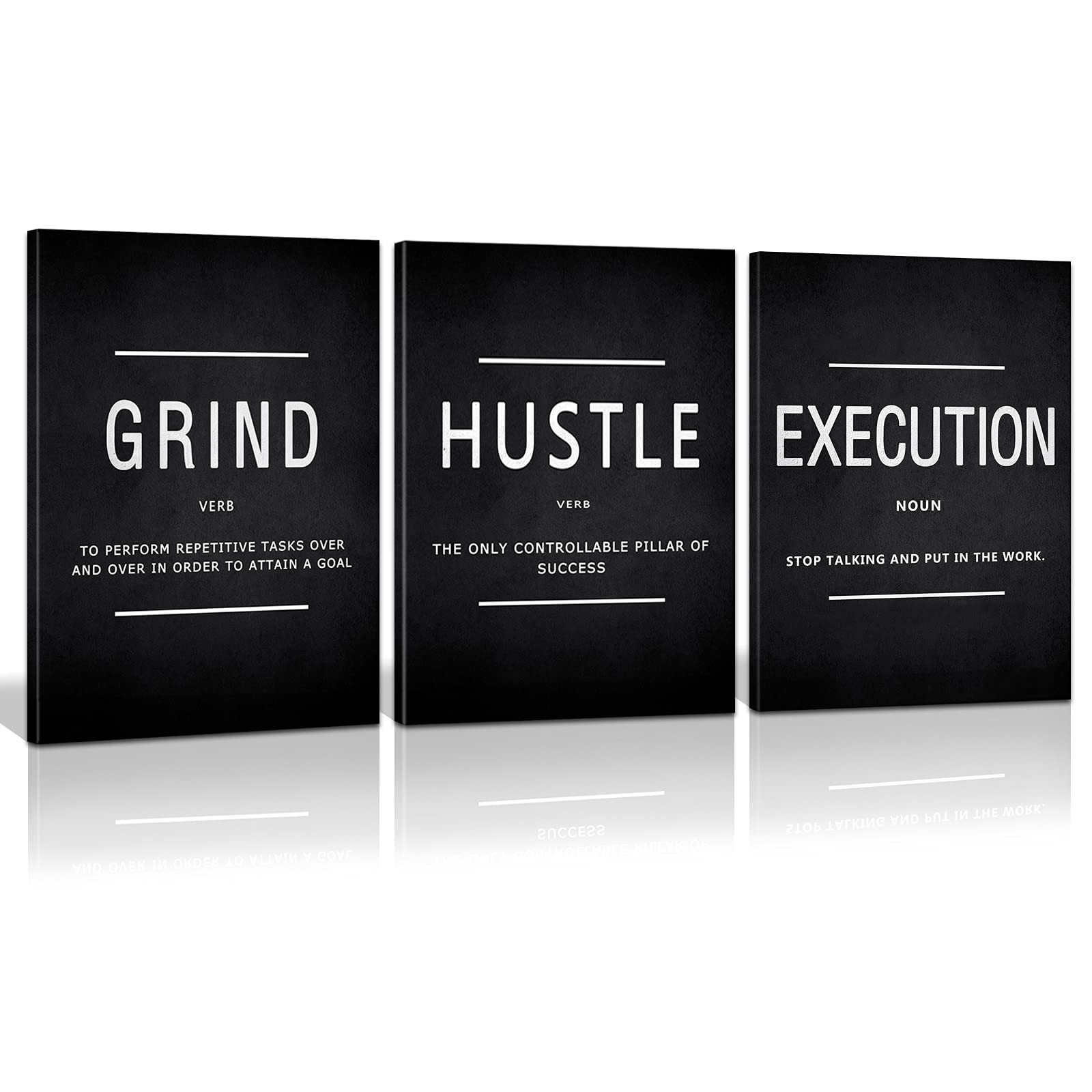 Canvas Painting Wall Art, Grind Hustle Execution Motivational Wall Art Decora...