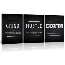 Canvas Painting Wall Art, Grind Hustle Execution Motivational Wall Art Decora...