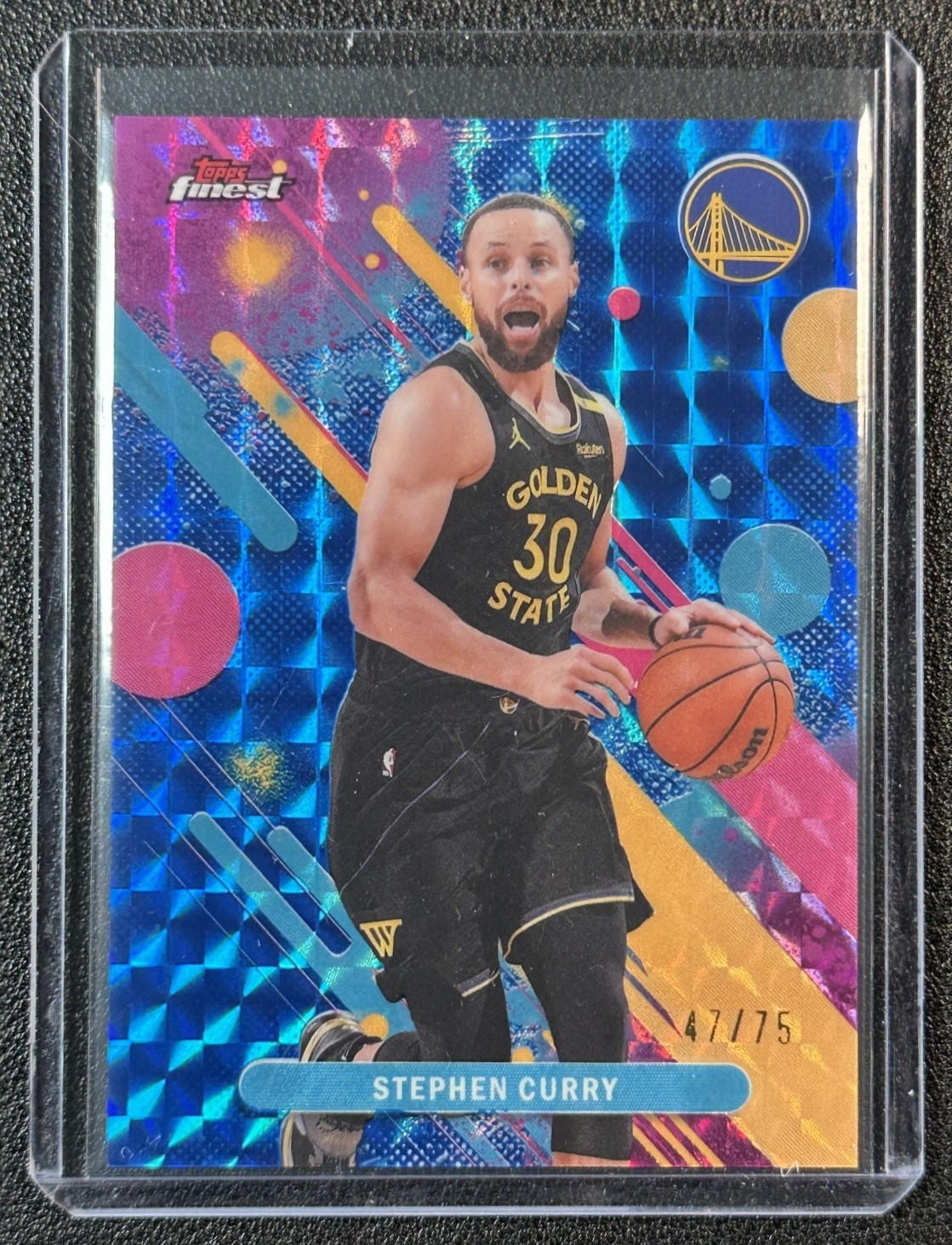 STEPHEN CURRY 2025-26 TOPPS FINEST #74 COMMON BLUE GEOMETRIC REFRACTOR 47/75