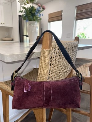 バッグ Coach Hamptons Demi Baguette Bag Purple Y2K Coach Hampton Suede Demi Purple Wine Baguette Shoulder Purse
