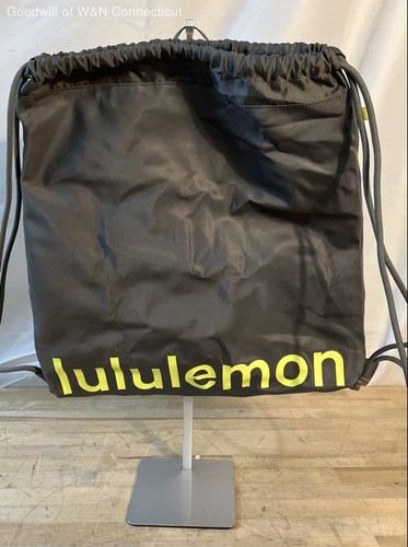 Lululemon Gray Drawstring Backpack Cinch Bag Lime Yellow Large Logo Gym Bag