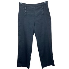 Halston Women's Black Linen Blend Sailor Wide Leg High Rise Pants RN 75343 boho
