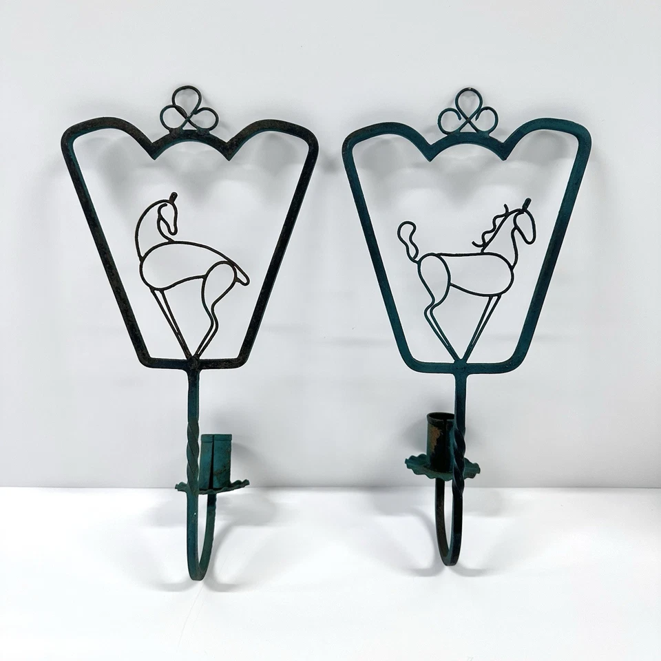 "Par de apliques de pared vintage de hierro forjado para velas de caballo decoración occidental rústica 13,25""" Foto 3 de 4