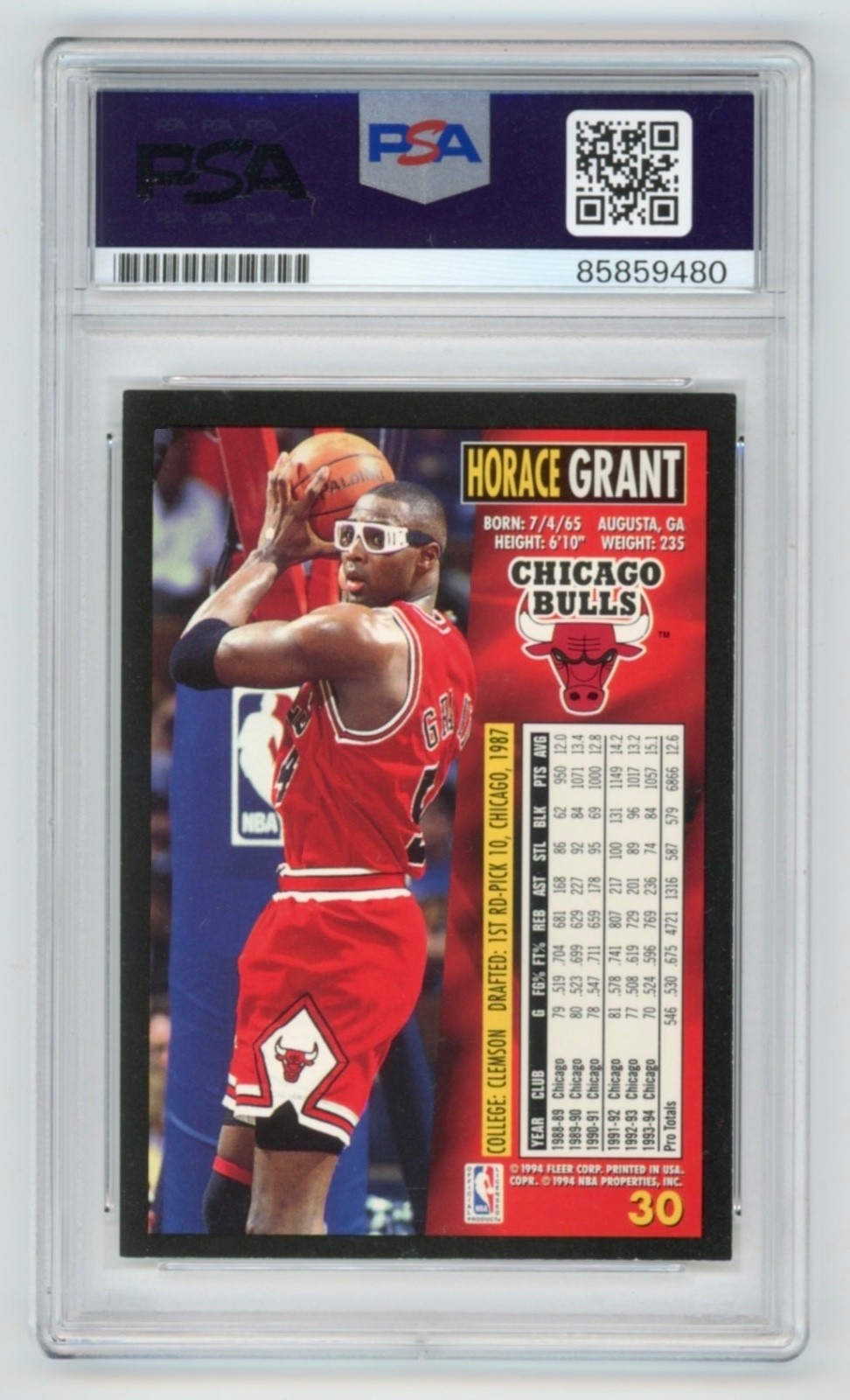 HORACE GRANT Chicago Bulls Signed 1994 Fleer Basketball Card #30 PSA Auto view 2