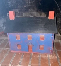 Primitive Saltbox Dollhouse Antique Wood w/ swing open back