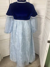 VTG 60s Lorrie Deb Blue Velvet & Chiffon  Dress Empire Waist Maxi Hostess Small