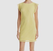 Adrianna Papell Women's Yellow Embroidered Ruffled Shift Dress Size 10