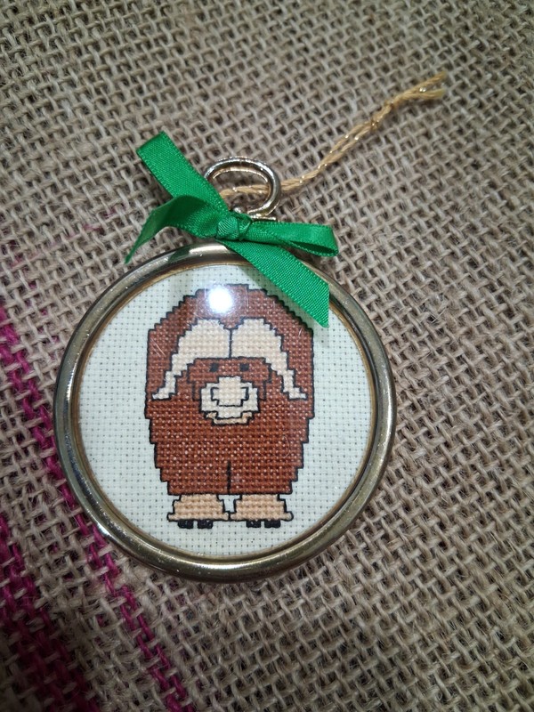 Vintage Cow Crosstitch Christmas Ornament