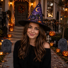 Pointed Halloween Witch Hat, Quilted Gothic Spooky Accessory