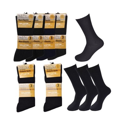 Schwarze gerippte nicht elastische Herrensocken - 100 % reine Baumwolle, weiches Oberteil, Diabetiker 6-11