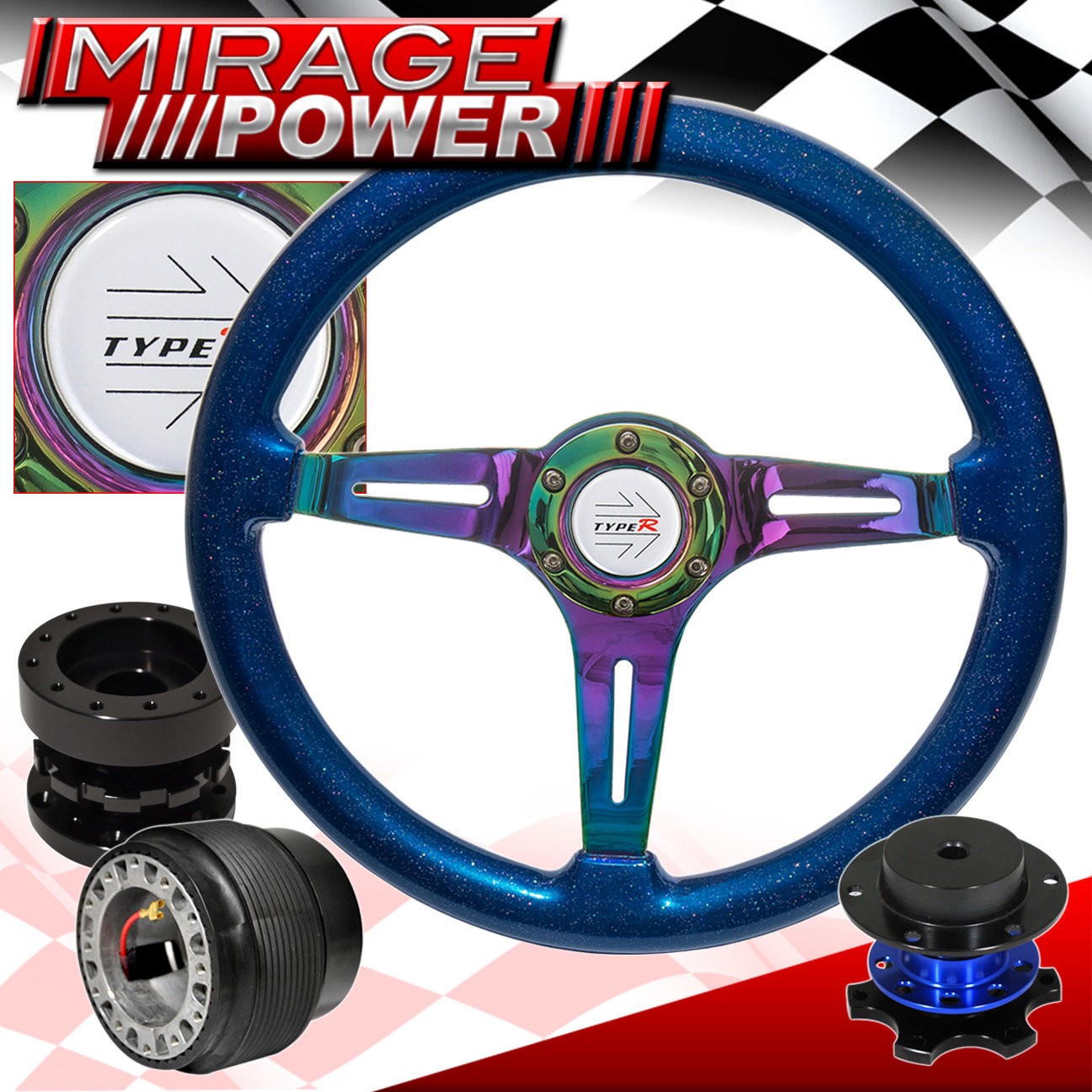 Metallic Blue Neo Chrome Steering Wheel Extender Quick Release For 03-15 Accord