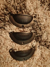 3 CUP PULLS 3 3/4" WIDE DRAWER CABINET BIN HANDLES ANTIQUE-STYLE IRON DRESSER