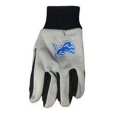 Detroit Lions Gray Utility Gloves Black Palm No Slip Grip Embroidered Logo