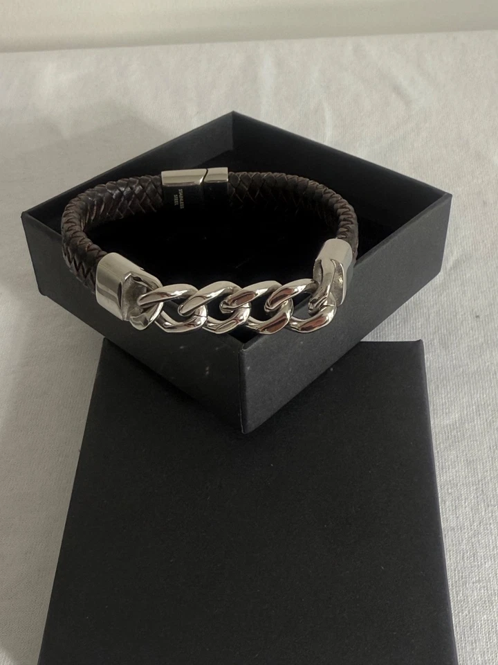 Bracelet Stainless Steel Silver Black Wristband Woven fabric Men’s Gift box - Image 2 of 4