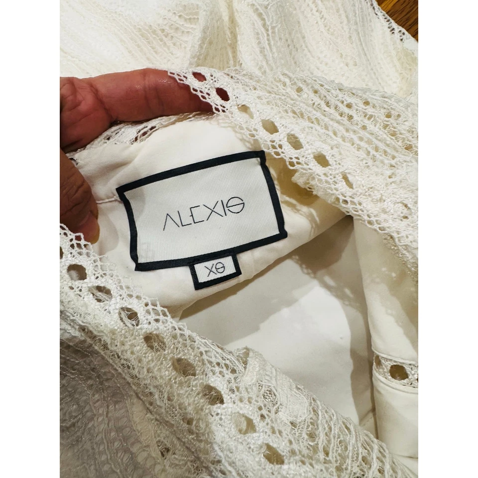 ALEXIS Guipure Lace PEARLY Ivory keyhole back Rizer Long Dress XS  - Image 3 of 4