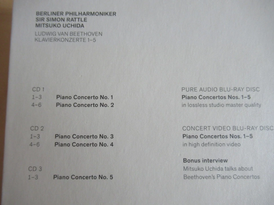 Beethoven-Klavierkonzerte 1-5-Mitsuko Uchida-Sir Simon Rattle-3er CD-2 Blue Ray - Bild 4 von 4
