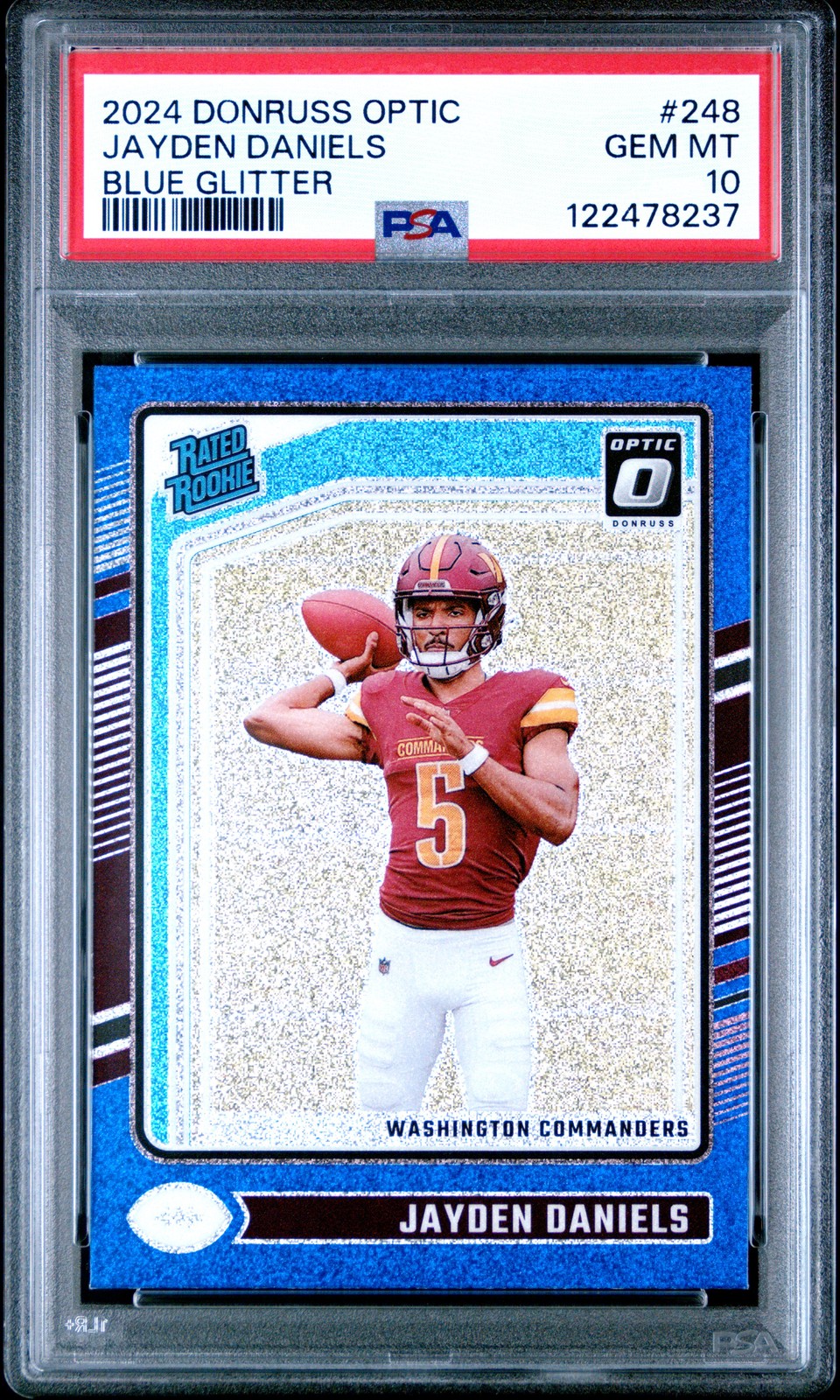 2024 PANINI DONRUSS OPTIC BLUE GLITTER #248 JAYDEN DANIELS PSA 10