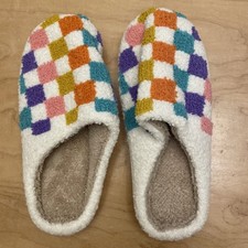 White And Colorful Checks Woman's Size 9/10 Slippers New Multicolor G 