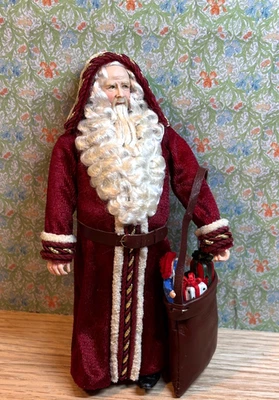 Dollhouse Miniature Old World Santa Doll with Toy Bag by Falcon Miniatures - Image 1 of 4