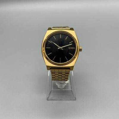 Nixon Time Teller Minimal Mens Watch 34mm Black Dial Gold Tone New