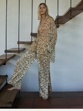 NWT Zara Wide Leg Animal Print Satin Pants Beige XSmall