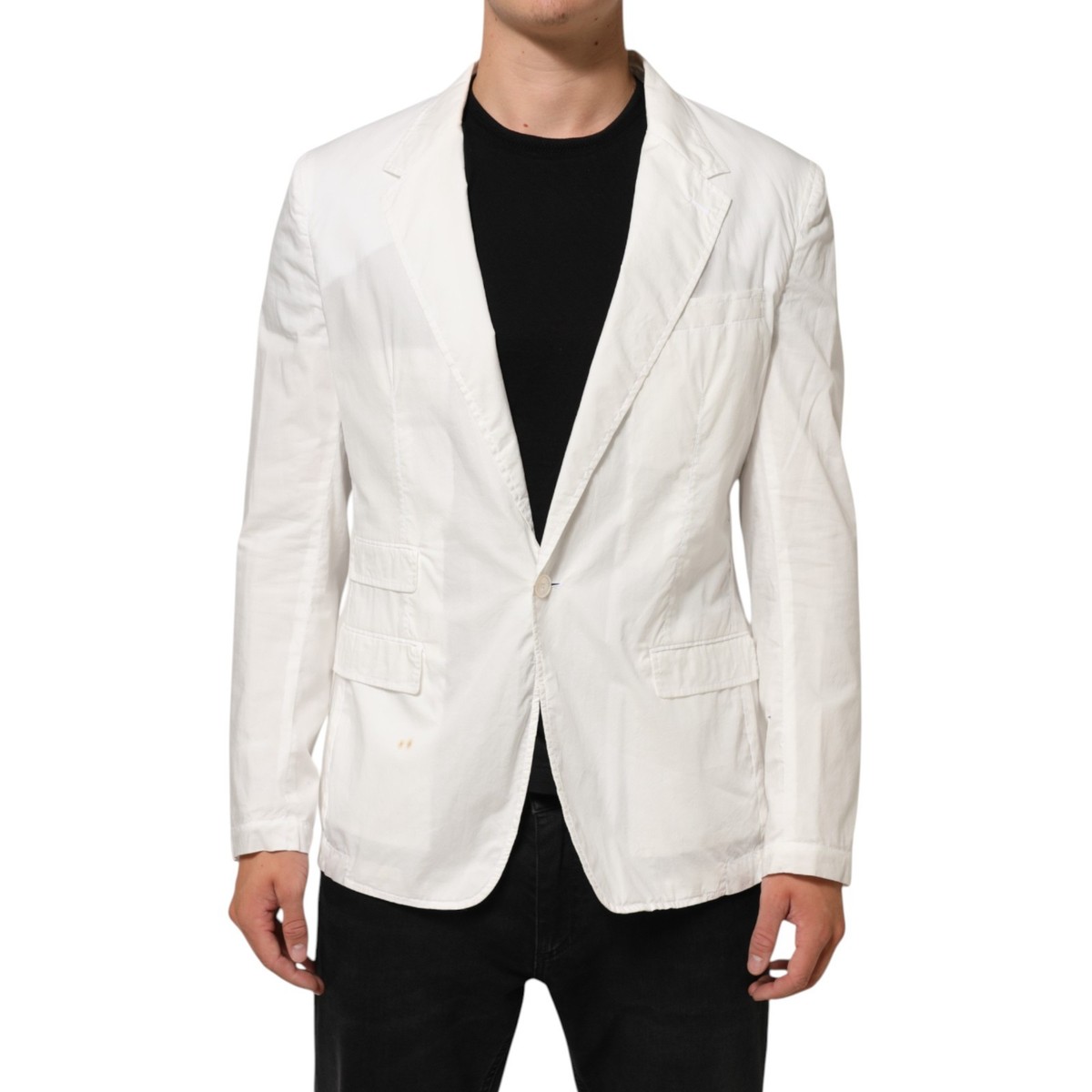 DOLCE & GABBANA Blazer White Cotton 1 Button Men Suit IT52/US42/XL