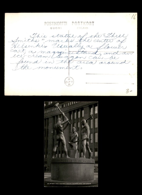 Mayfairstamps Finland Helsinki three blacksmiths statue Post Card aaz_90785
