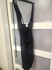 Missguided Black Jersey Scoop Neck Strappy Ruched Bodycon Knee Dress 6 NWT #81