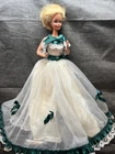 Vintage 1991 Mattel Barbie Doll Dressed Green White Dress Gown C7
