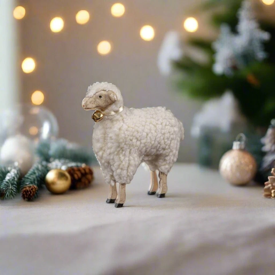 Primitive Ragon House 4" German Style Cotton Large Sheep Colonial Christmas