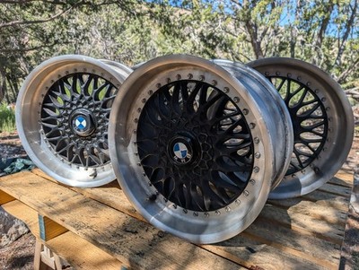 (4) 17'' BMW RC090 STYLE 5 FACTORY OEM BBS WHEELS 17x8 POLISHED LIP BLACK FACE