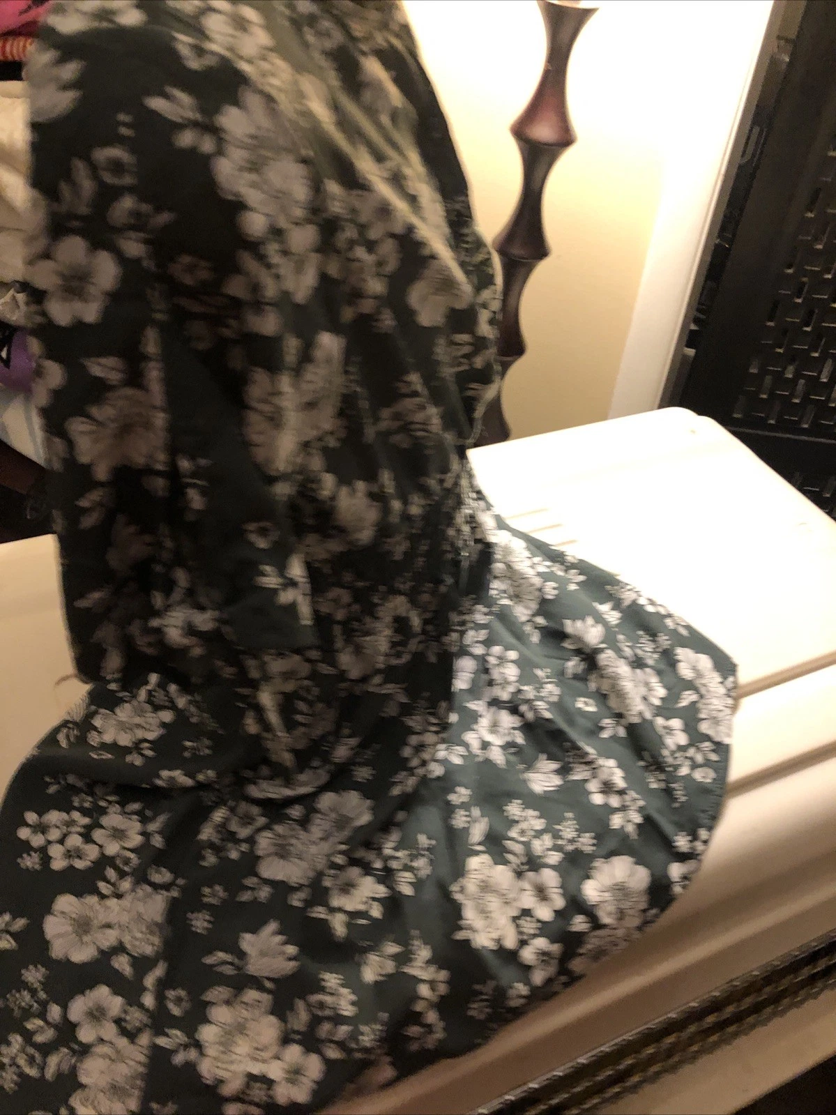 OFF WHITE Abito floreale J for Justify estate autunno. Taglia L misto cotone verde e bianco sporco