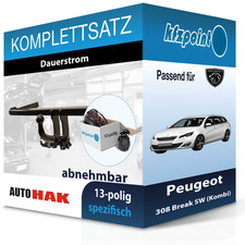 Für Peugeot 308 Break SW 08- AUTO HAK Anhängerkupplung abnehmbar + 13polig PKW
