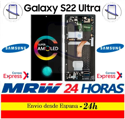 Pantalla Samsung Galaxy S22 Ultra 5G AMOLED Completa Con Marco Negro S908B 24H