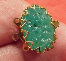 Vintage 19mm X 14mm Necklace Clasp Connector 3 Str Green Jade Glass Gold Plated