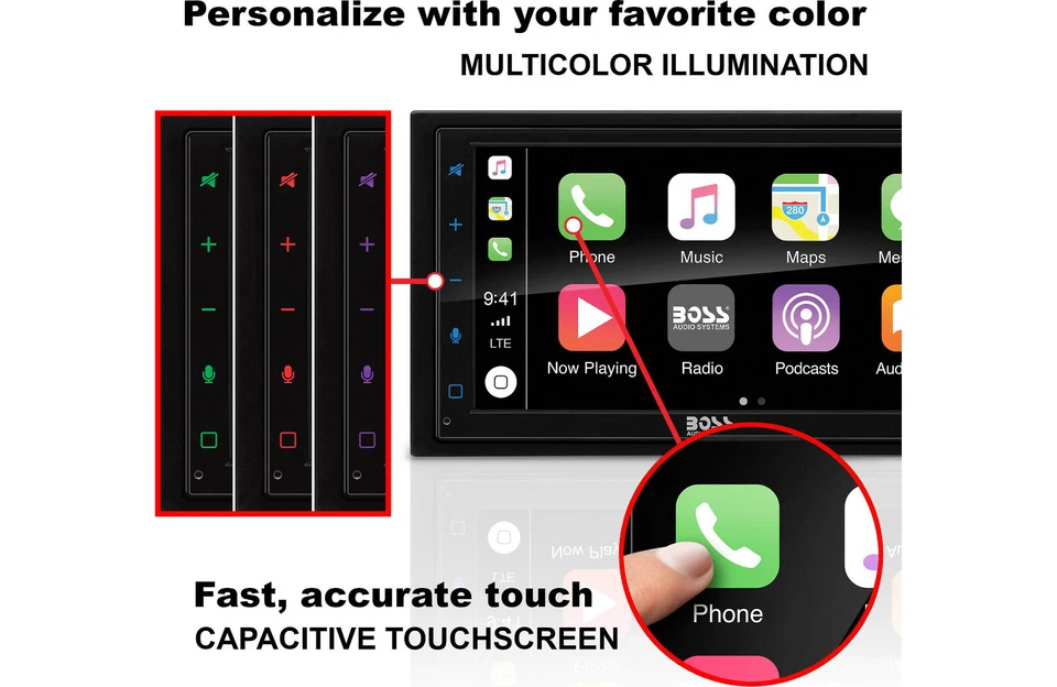 Jeep Wrangler 2007-2018 JK Radio Boss BVCP9685A 7” Mechless Carplay Android Auto - Image 3 of 4