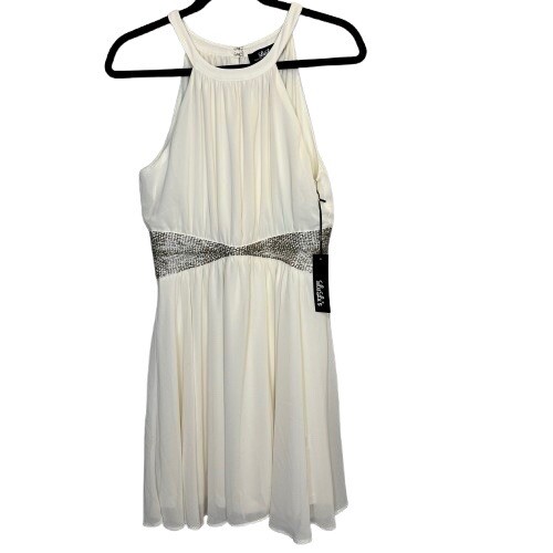 NWT Lulus Fit and Flare Dress Ivory Lined Halter Party Dress Size M