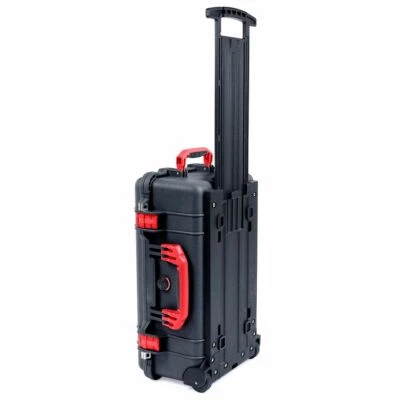 Black & Red Pelican 1510 case. Comes no foam / empty. Carry on with wheels.
