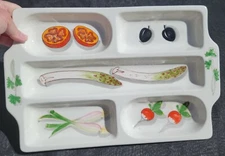 Vintage MADE IN ITALY Hand Painted 5-Section Divided RELISH TRAY 16" x 10.5"