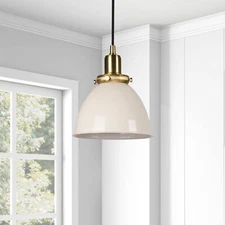 Henn&Hart 8" Wide Pendant with Metal Shade in Pearled White/Brass/Pearled White