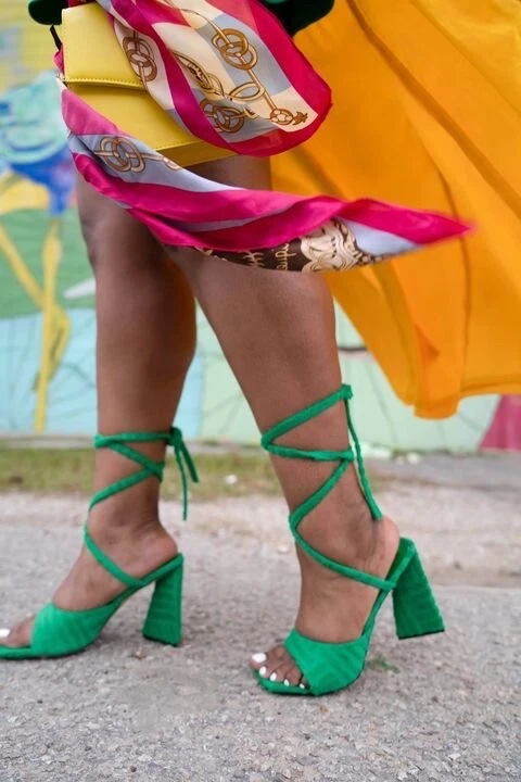 Women s Open Toe Stylish Towelling Lace Up Chunky High Heel Sandals Dress Shoes