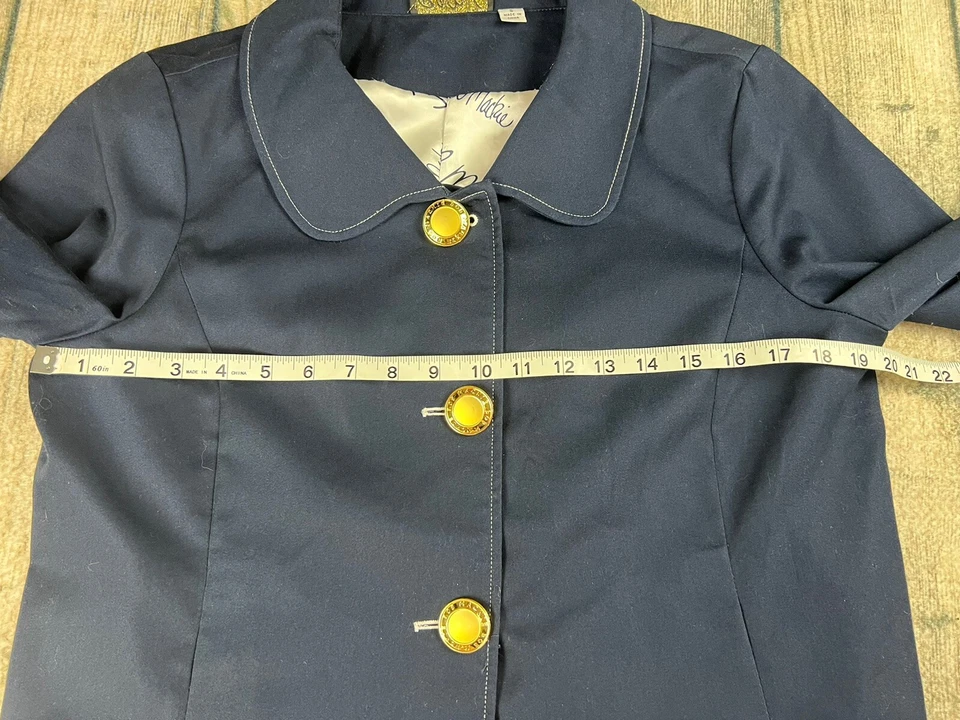 Винтажный Bob Mackie носимый искусства куртка с подкладкой логотип золотые кнопки темно-синий маленький - Изображение 4 из 4