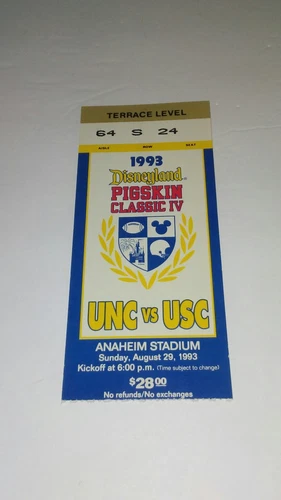 1993 Disneyland Pigskin Classic IV Ticket Stub. UNC vs USC. Anaheim Stadium