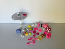 Barbie 30-PC White Table DLY32 and Food/Kitchen Utensil Mixed Accessory Lot.