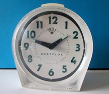 VINTAGE WESTCLOX Keno White Keywound Bedside Alarm Clock Glow In The Dark CHINA