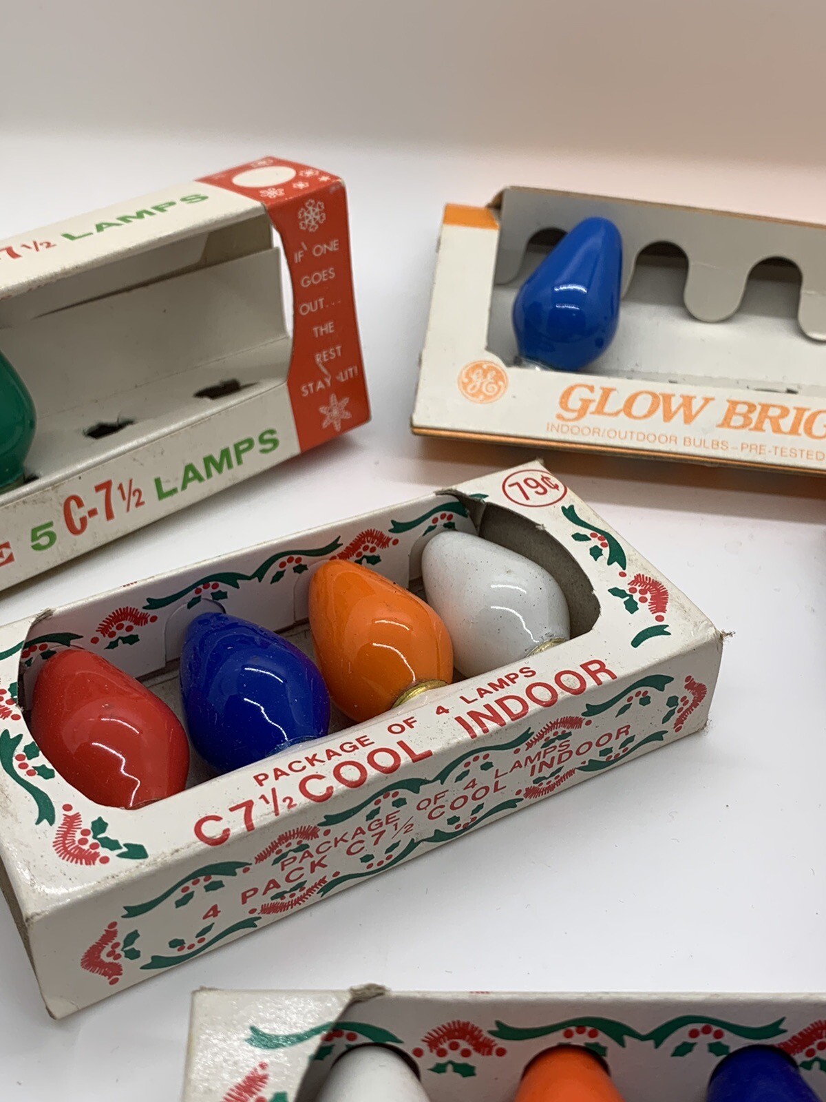 Vintage Christmas Bulbs Lights Large Green Orange C71/2 GE Lamps