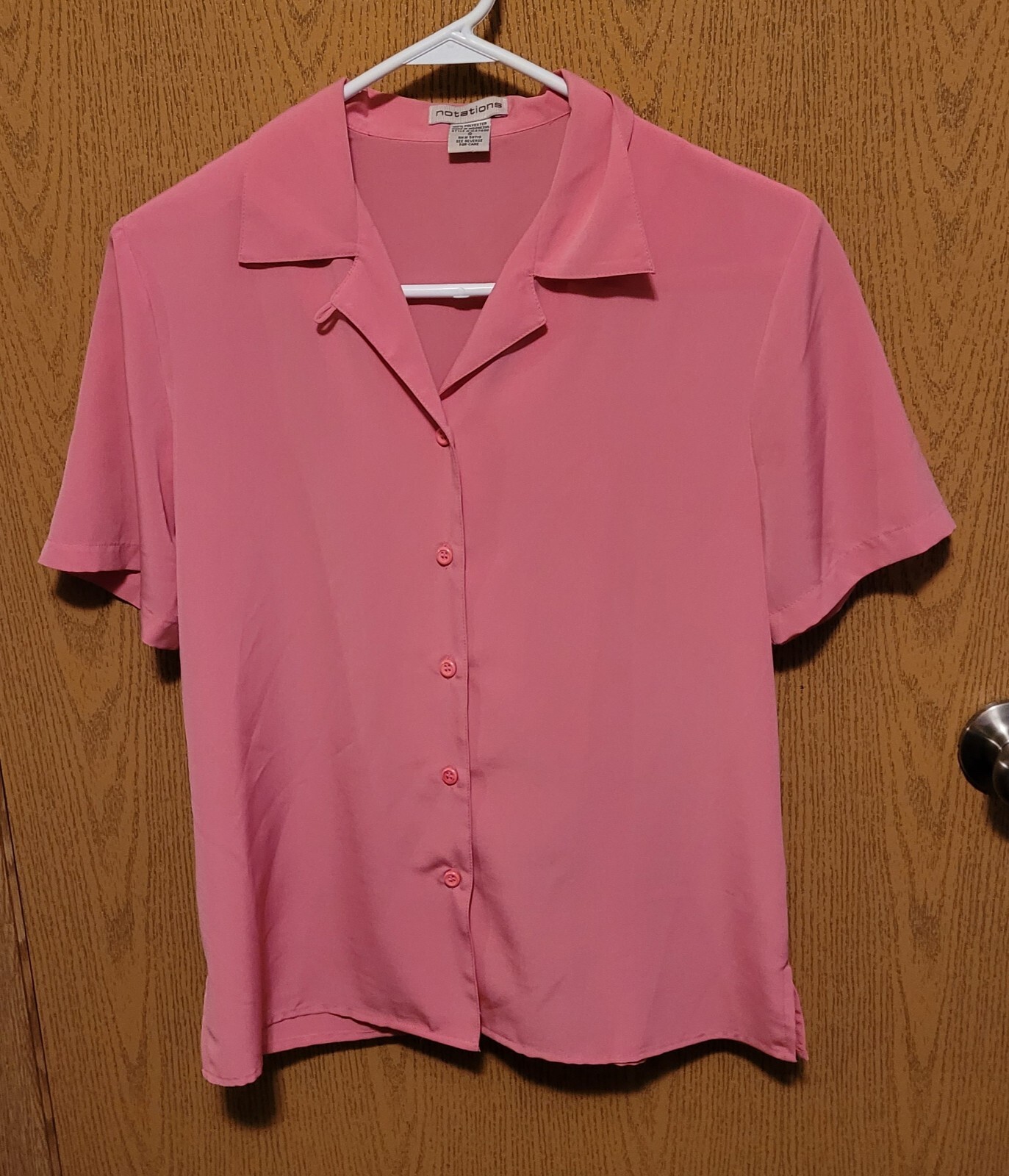 Notations Button Down Short Sleeve Pink Blouse Wo… - image 1