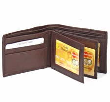 Genuine Leather Mens Bifold Wallet 2 ID's multi Card Double Center Flap Windows