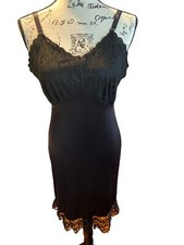 Vintage Lingerie Chemise Slip Gown Black Lace Trim No Tags Small Medium