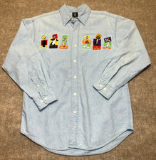 Vintage 90s Warner Bros Denim Shirt Looney Tunes Embroidered Small Bugs Bunny